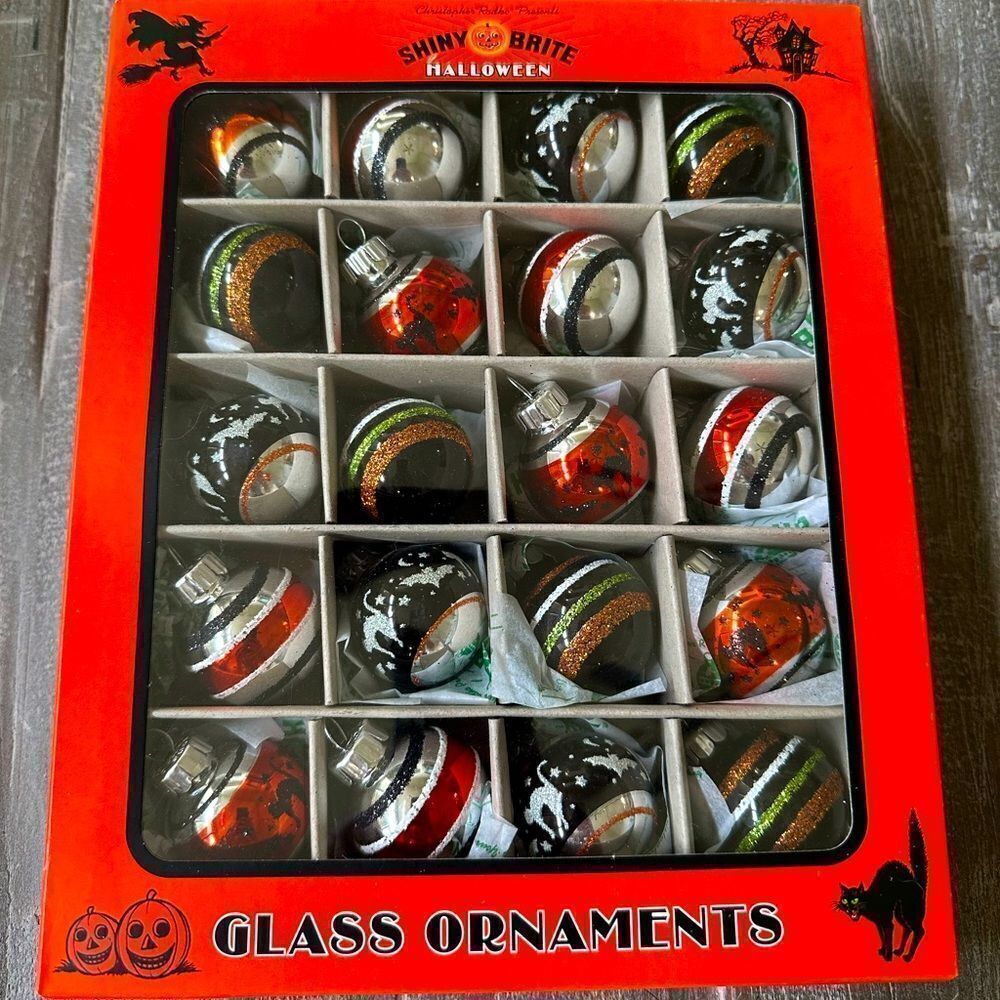 Christopher Radko Halloween Shiny Brite Vintage Mini Ball Ornaments Set 20